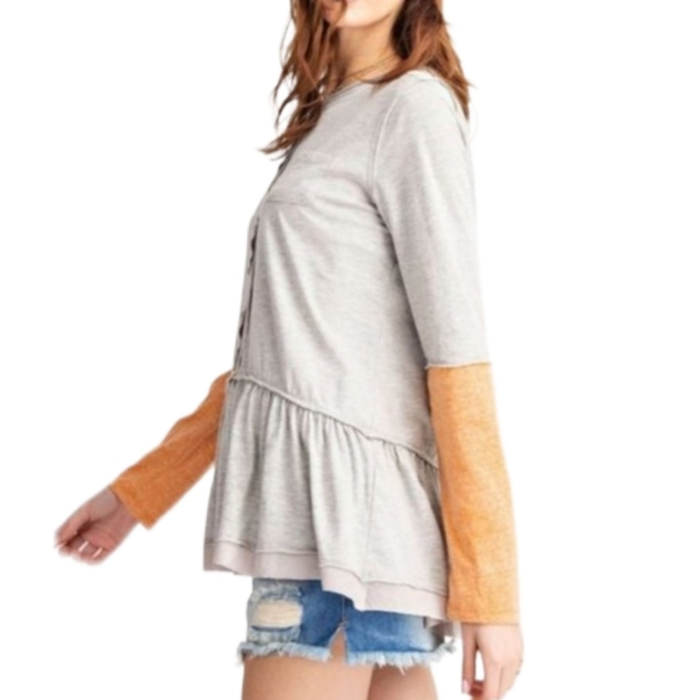 NWT   Easel   Women's S   Henley Tunic   Top   Gray & Orange - Picture 3 of 14